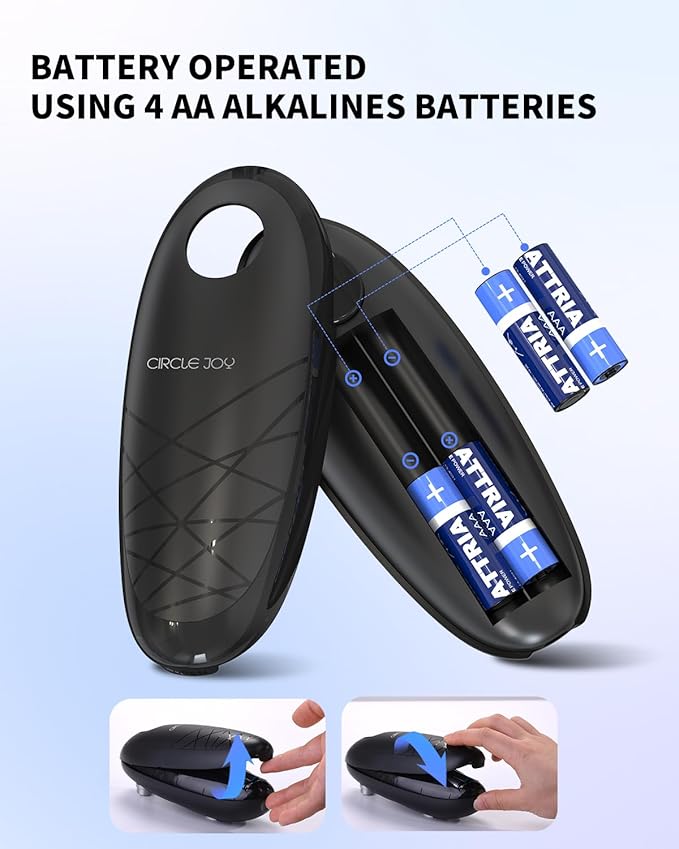 CIRCLE JOY Electric Can Opener, One-Touch Automatic Can Opening with Smooth Edges, Food Safety Handheld Battery-Operated Can Opener for Kitchen and Seniors, Black