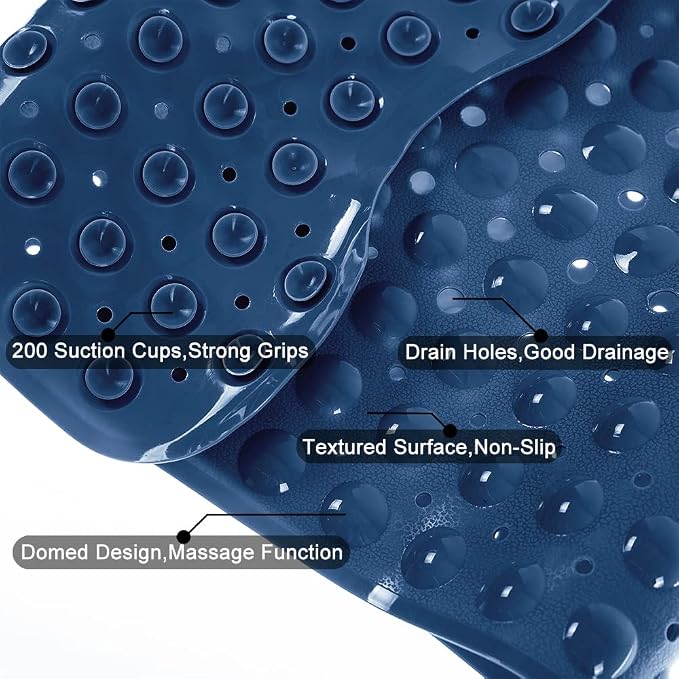 Tree Bud Bathtub Mats for Shower Tub Non-Slip Bath Mat 39 x 16 Inch Extra Long Shower Mat, Bath Tub Mat for Bathroom with Machine Washable, BPA Free for Kids (Navy Blue)