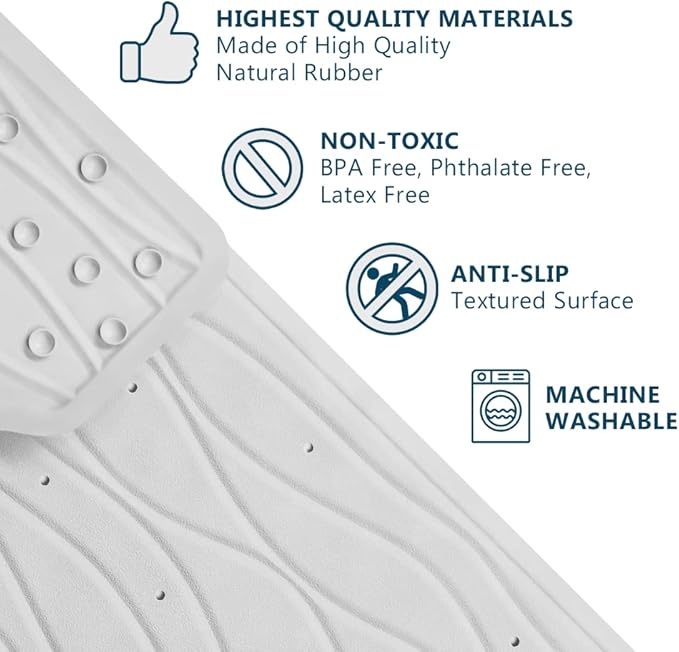 ComfiLife Bath Mat for Bathroom Tub and Shower – Non Slip Extra Large Bathtub Mat with Drain Holes & Suction Cups – Machine Washable Rubber Mats to Keep Bathtub Clean (Cream, Wave 16" x 40")
