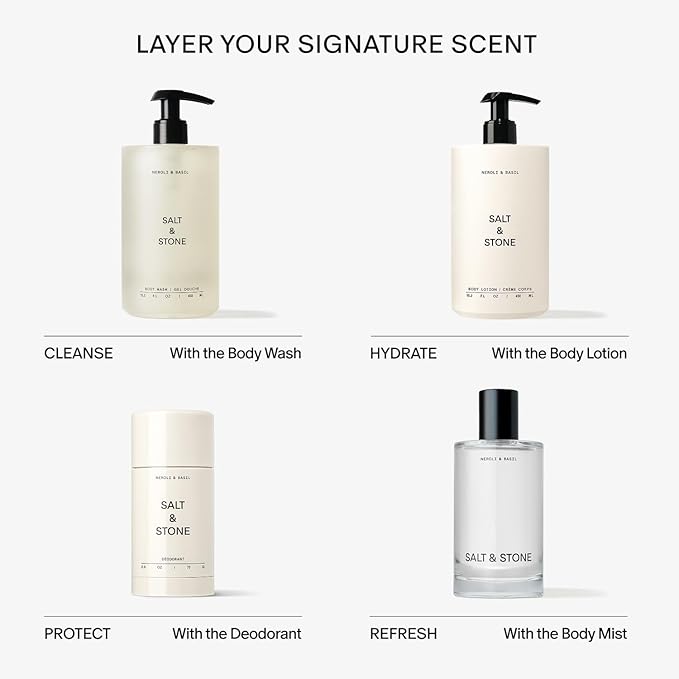 Salt & Stone Body Wash with Antioxidants for Deep Moisture | For Women & Men, Sulfate, Paraben, & Dye Free, Leaving Skin Soft and Hydrated | Neroli & Basil 15.2 fl oz
