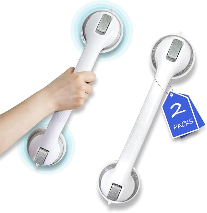 Shower Grab Bar Suction Grab Bars for Shower 2 Pack 16.32 Inch Shower Handles for Elderly Suction Bathroom Grab Bars for Seniors Shower Grab Bars Suction Heavy Duty Waterproof No Drilling