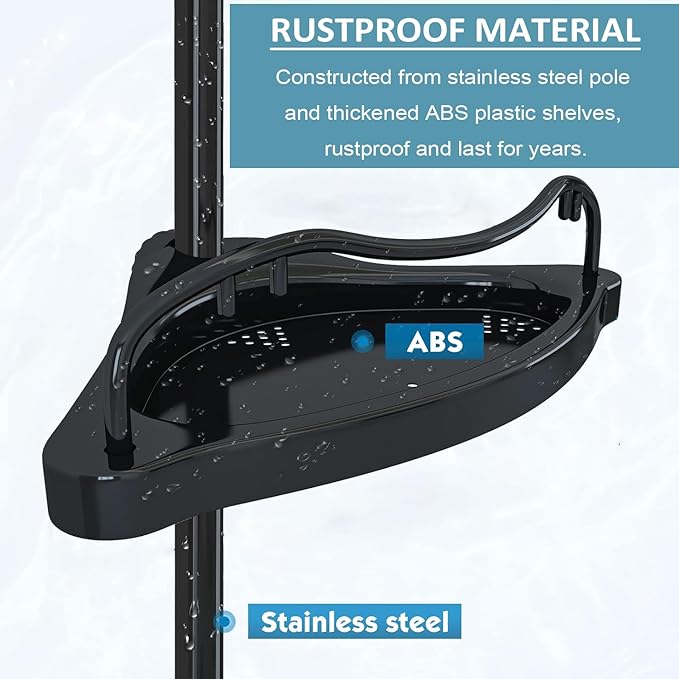 Corner Shower Caddy Tension Pole, Rustproof Bathtub Storage Organizer with 4 Adjustable Shelves, Bathroom Shower Rack Shampoo Holders for Inside Shower, 40"-120" Floor to Ceiling Shower Caddy Black