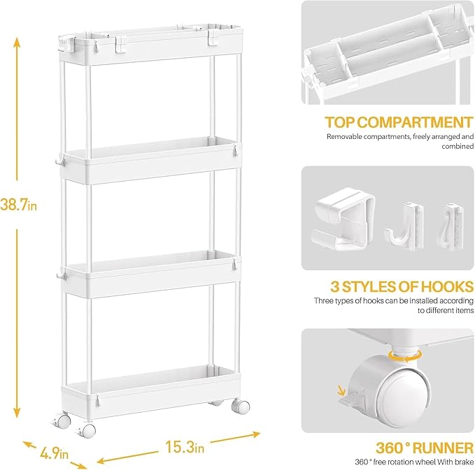 SPACELEAD 2-piece Set Slim Storage Cart 3 Tier,Bathroom Organizer Rolling Utility,Mobile Shelving Unit Slide Out for Office, Kitchen, Laundry Room & Narrow Places