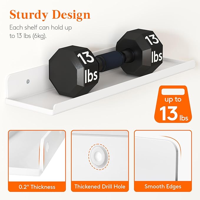 Lifewit Floating Shelves for Bathroom, Acrylic Display Shelf Wall Mounted for Makeup, Skincare, Nail Polish, Book, 14" Perfume Organizer for Bedroom, Living Room, Nursery, Home Decor, White, 4 Pack