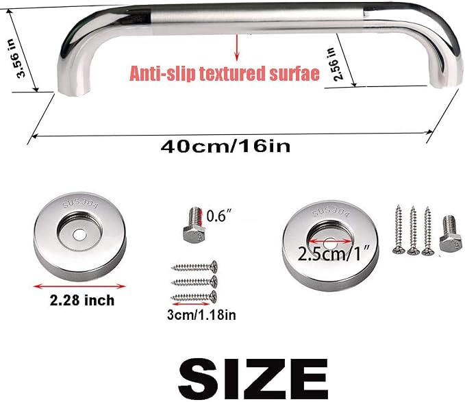 16 Inch Anti Slip Shower Grab Bar, Munzong Stainless Steel Bathroom Grab Bar, Satin Brushed Nickel Knurled Bathroom Balance Bar,Safety Hand Rail Support Handicap Elderly Senior Assist Bath Handle