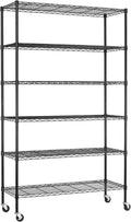 BestOffice | 6-Tier Wire Storage Shelves with Wheels | 18x45x82 | Black | Adjustable Racks | Heavy-Duty Metal Shelf, Holds Upto 2100 lbs | No-Tool Assembly | Ideal for Home & Garage Shelving