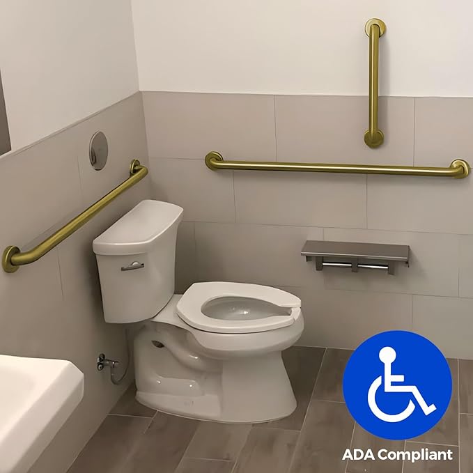 Stardrix Grab Bar Bundle for ADA Compliance, Brushed Gold Stainless Steel Grab Bar Set for Commercial and Residential Restrooms, 1.5" Diameter - 18", 36", 42" - Pack of 3