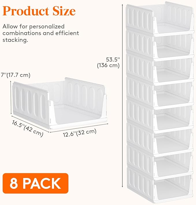 Lifewit 8 Pack Stackable Closet Organizers and Storage Basket for Clothes, Plastic Sweater Storage Bins for Wardrobe, Multifunctional Pants Organizer for RV, Pantry, Kitchen, Dorm, 16.5" Depth