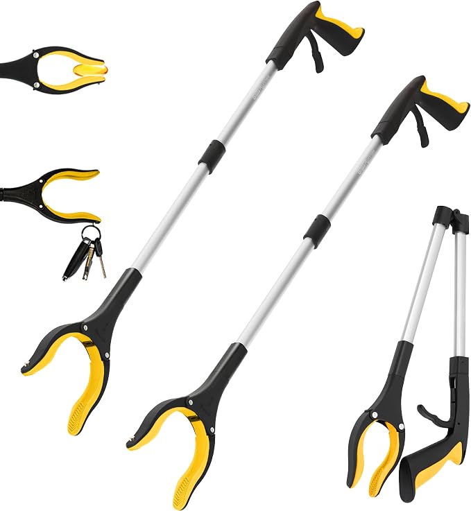 Grabber Reacher Tool -2 Pack 32” Reacher Grabber Tool with Strong Magnetic and Swivel Head - Pick Up Stick Grabbers for Seniors, Trash, Surgery Recovery Must Haves Gifts(Yellow)
