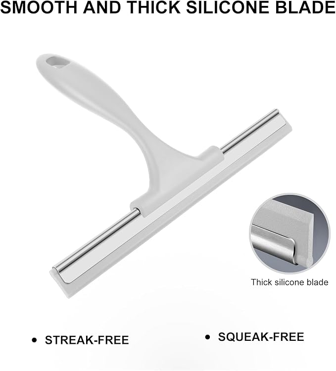 SetSail Shower Squeegee for Glass Doors All-Purpose Squeegee for Shower Glass Heavy Duty Window Squeegee with Hook for Tile, Sink, Mirror, Car Windshield Cleaning 10 Inches, All Grey