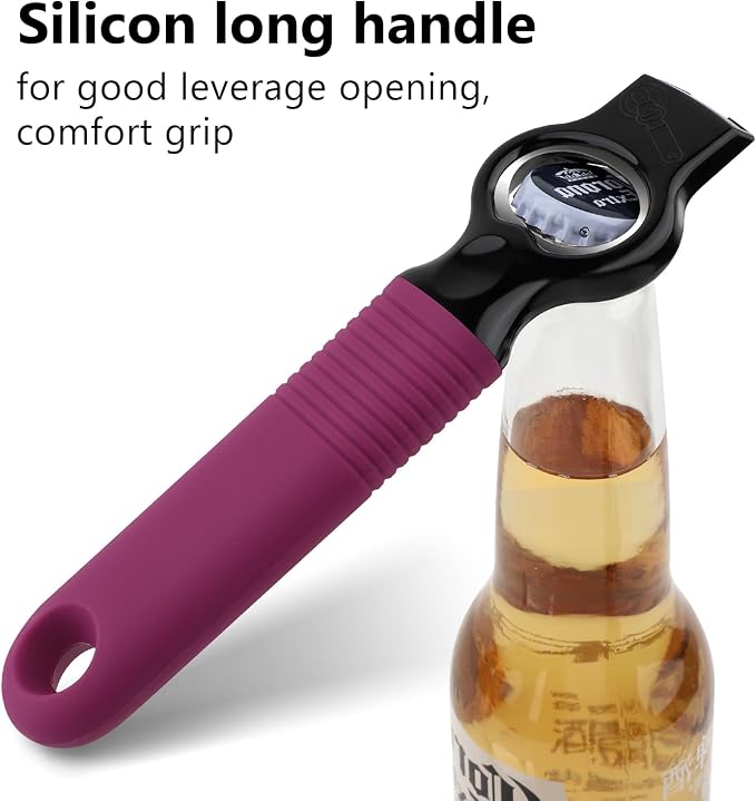 2-Pack Magnetic Beer Bottle Opener & Soda Can Opener, 2-in-1 Bottle Opener and Can Tab Opener Tool for Bartender, Long Nails, Arthritis, Seniors, Silicone Handle with Build in Magnet - Rosy