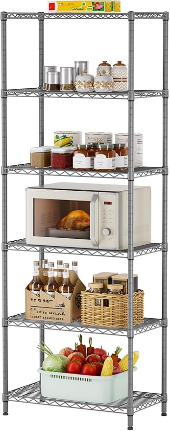 SINGAYE Shelf Wire Shelving Adjustable Storage Shelves Rack Standing Units for Kitchen Closet Laundry Bathroom Organizers Metal Pantry Narrow Mesh Gaps 14" D x 24" W x 72" H Grey