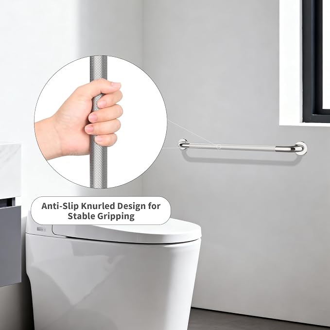 Chrome Bathroom Grab Bars 36 Inch, iHansee Anti Slip Grab Bar w/Knurled Grip, Stainless Steel Safety Handle for Bathtub, Wall Mounted Balance Support Handrail, Handicap Shower Bars for Senior Elderly