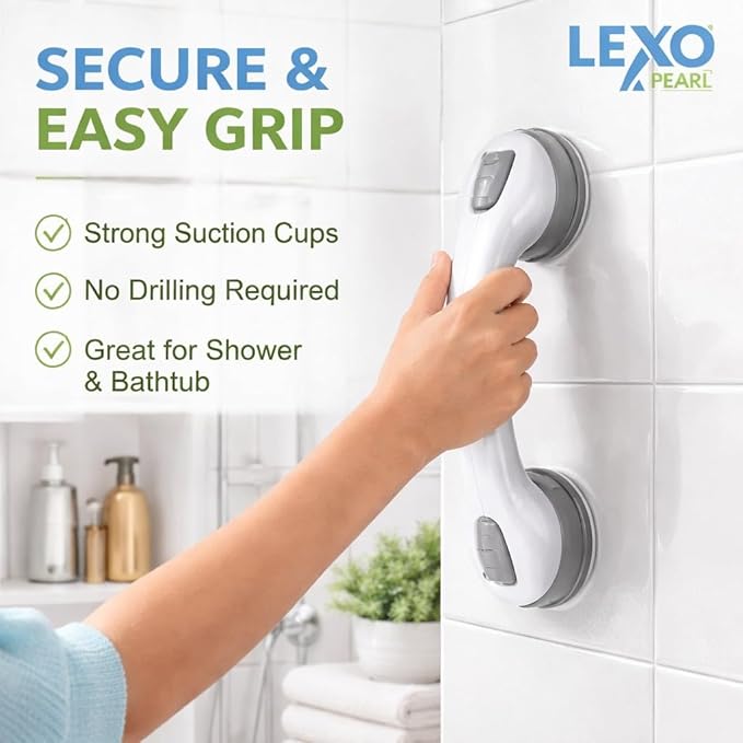 2-Pack Shower Grab Bar 12-Inch Suction Grab Bars for Bathtubs & Showers Heavy-Duty Suction Cup Anti-Slip Support Bathroom Safety Handles for Seniors Elderly & Handicap