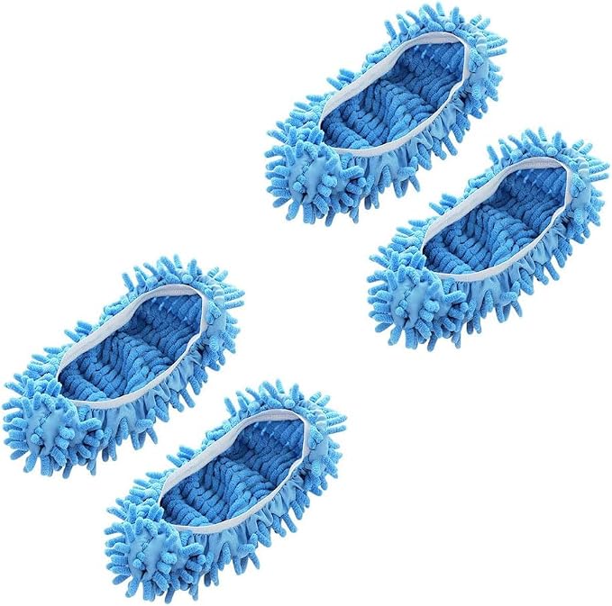 Mop Slippers,Mop Shoes,Dust Duster, Mop Socks for Women Men Kids Foot, Microfiber Reusable for House Office Bathroom Kitchen (Blue-2pairs,One Size)