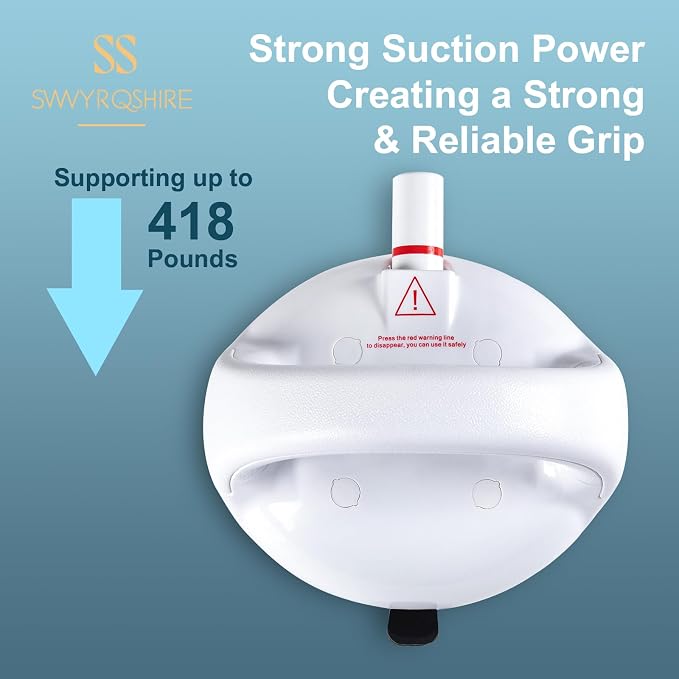 Upgraded Suction Shower Grab Bar with Glow-in-The-Dark Handle, Extra Strong 418lb Suction Handle for Bathtubs, Showers, and Toilets, Safety for Elderly/Seniors, White, 2 Pack