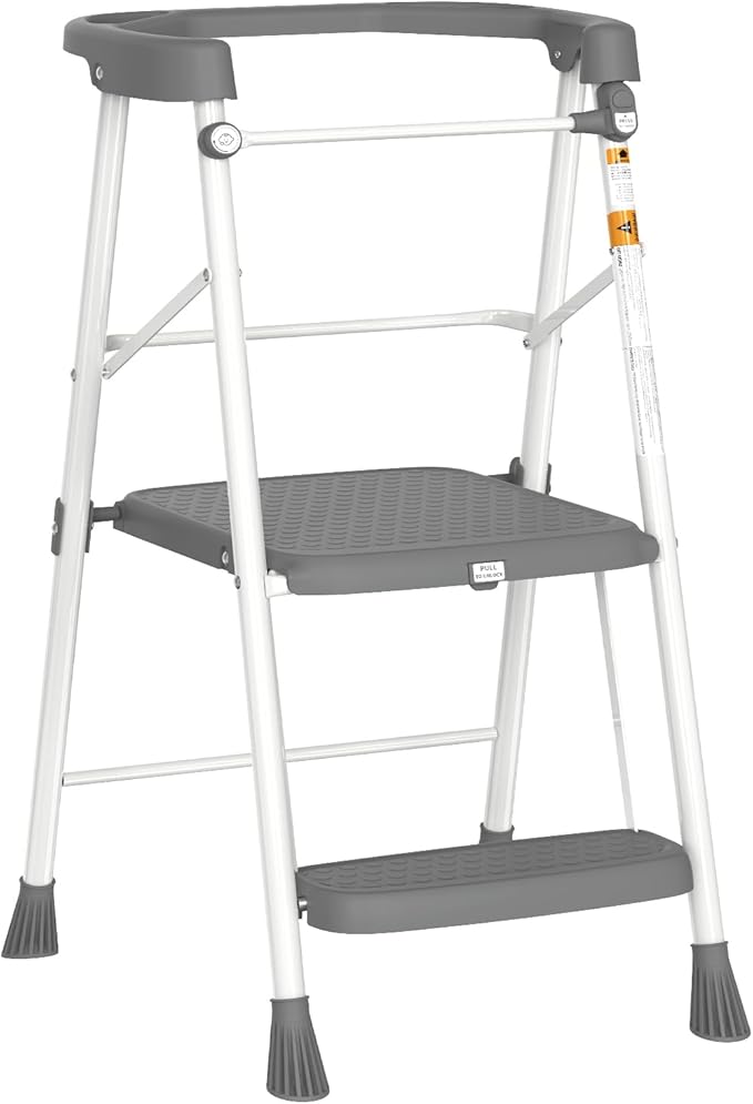HBTower Kids 2 Steps Step Stool, Toddler Tower with Anti-Drop Safty Railing, Toddler Kitchen Stool Helper for Kitchen Counter Learning Kids Standing Folding Stepper