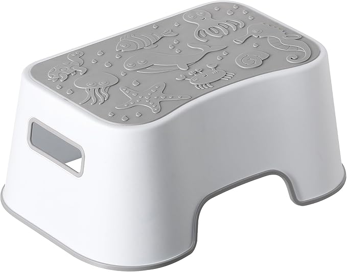 Kids Step Stool, Sturdy and Lightweight Kids Step Stool for Bathroom Kitchen Sink and Toilet Potty Training, Cute Sea Animals Design Toddler Kids Foot Stool (Gray)