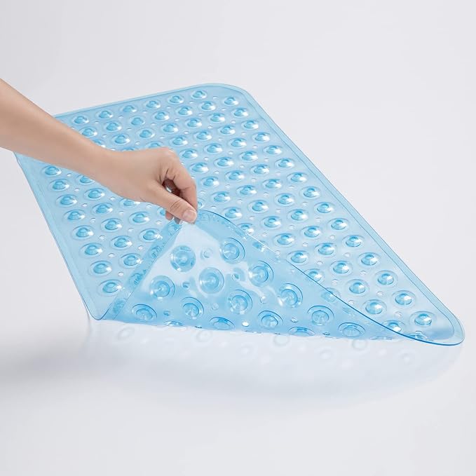 AmazerBath Bath Tub Mat, Medium Size 27.6 x 15 Inches Non-Slip Shower Mats with Suction Cups and Drain Holes, Bathtub Mats Bathroom Mats Machine Washable (Clear Blue)