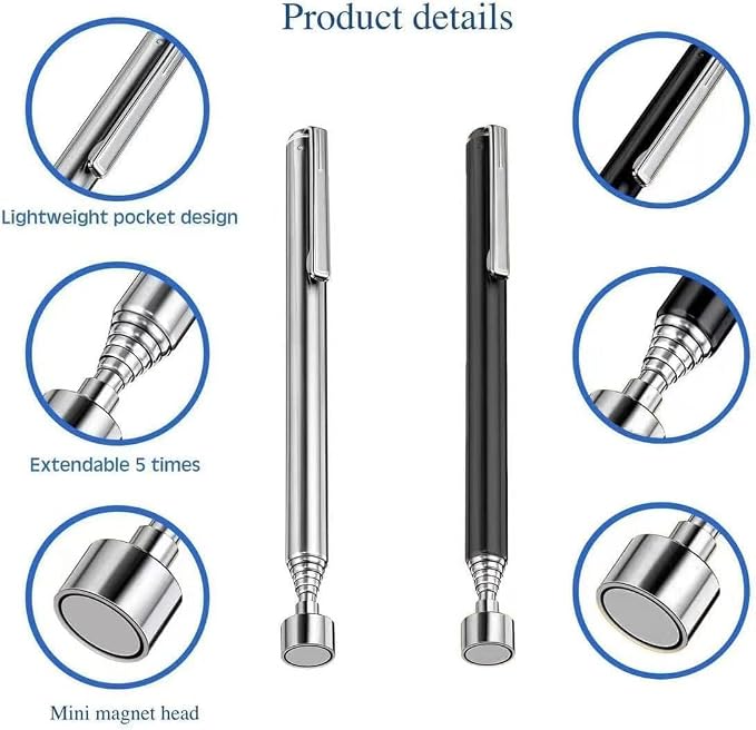 2 Pieces Magnetic Telescoping Pick-Up Tool with Pocket Clip 3 Lb Extendable Magnetic Grabber Reacher Tools 25 Inch Flexible Magnet Retrieval Stick Gadget Suitable Gifts for Men
