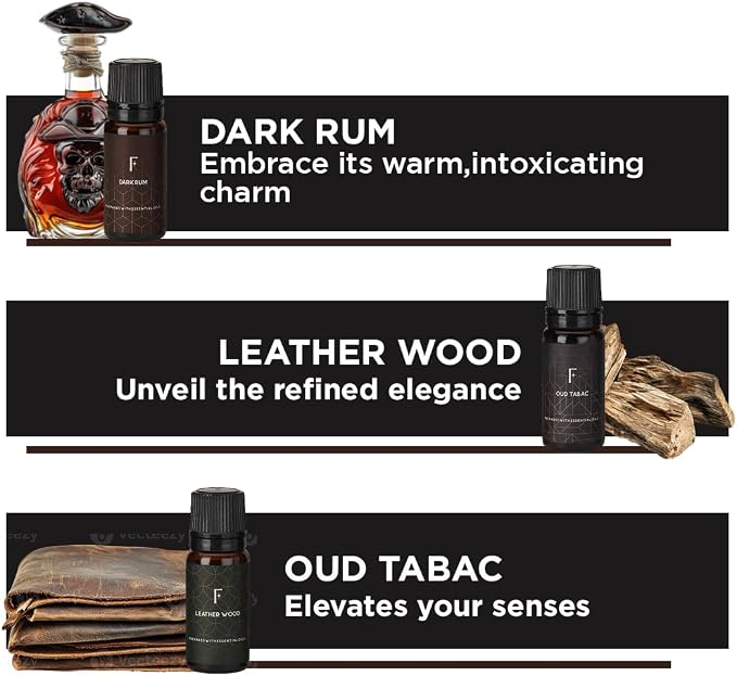 Folkulture Men Essential Oils Set for Diffuser, Father's Day & Birthday Gift for Men - 6x10ml Fragrance Oils for Candle Making, Scented Oil Gift Set,Oud,White Musk,Tobacco,Sandalwood & Leather Wood