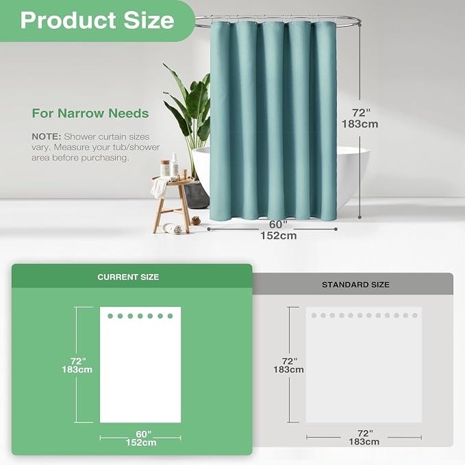 Dynamene 60 inch Stall Shower Curtain - Waffle Weave Heavy Duty Thick Fabric Shower Curtains for Bathroom,Weighted Hotel Spa Luxury Cloth Bath Curtain Set with 10 Plastic Hooks,60x72, Teal/Turquoise