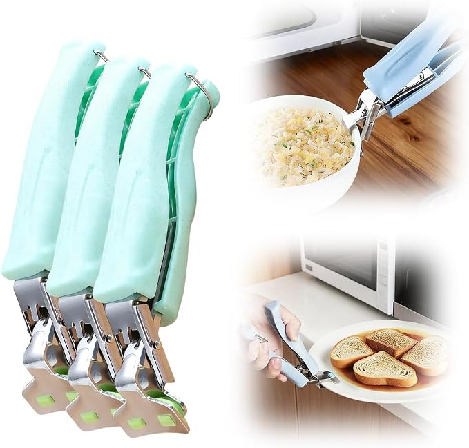 3 Pcs Hot Plate Grippers, 2026 Upgraded Multi Purpose Hot Plate Gripper, Anti-Scald Bowl Dish Holder Tong Clip for Kitchen Cooking (Green)