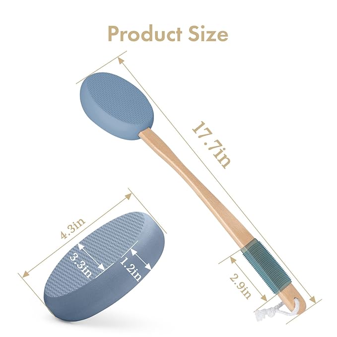 AmazerBath Lotion Applicator for Back, Feet, 4 Replacement Pads with 17" Curved Handle, Back Sunscreen Applicator for Kids, Elderly, Women, Apply Skin Cream Medicine Moisturizer Tanner, Slate Blue