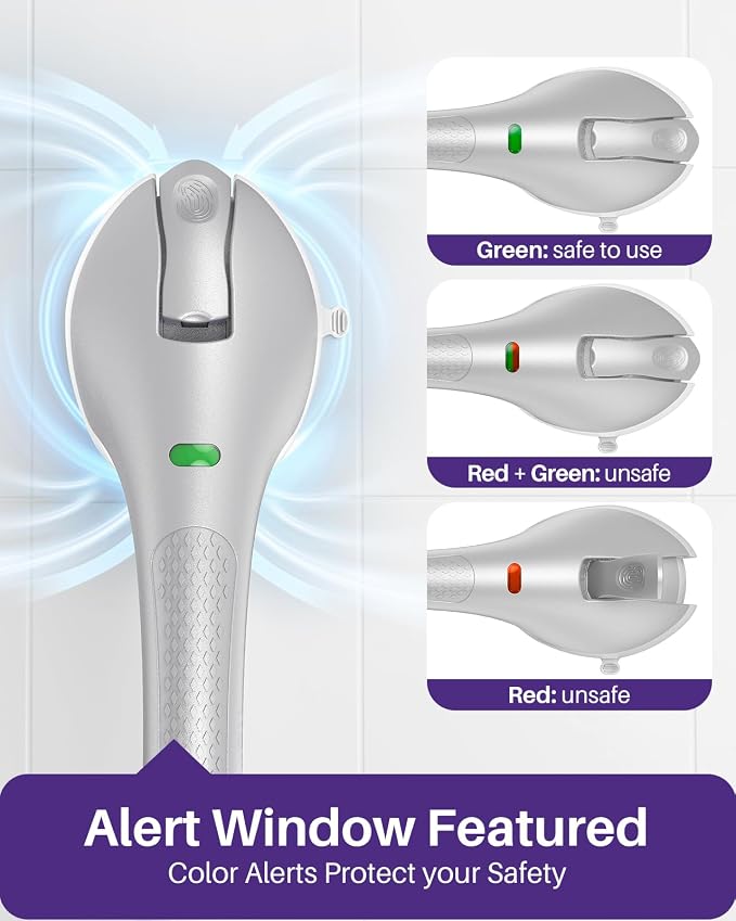 KEKOY 17.5 Inch Suction Grab Bars for Bathtubs and Showers with Indicator - Heavy Duty Safety Shower Handle for Seniors and Elderly, Handicap Bars for Bathroom, No Drilling and Removable, Silver