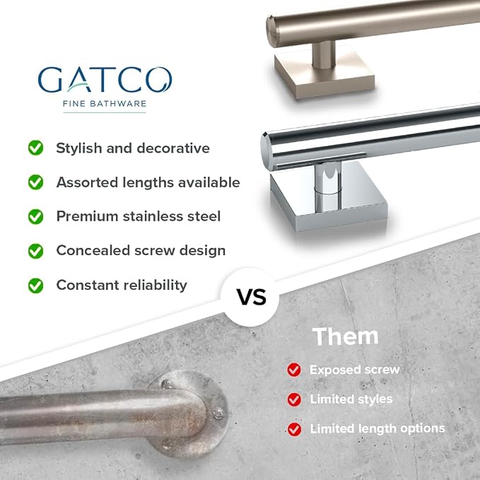 Gatco 956 Elevate, Grab Bar, 36”, Satin Nickel/ADA Compliant Stainless Steel Safety Grab Bar for Bathroom
