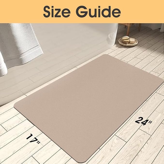 ACCUMTEK Non Slip Bath Mat, Thin Bathroom Rugs Fit Under Door, Quick Dry Bath Mats, Machine Washable Bath Rugs for Bathroom, Bathtub & Kitchen, Bathtub & Kitchen, Taupe/Solid/24 x17