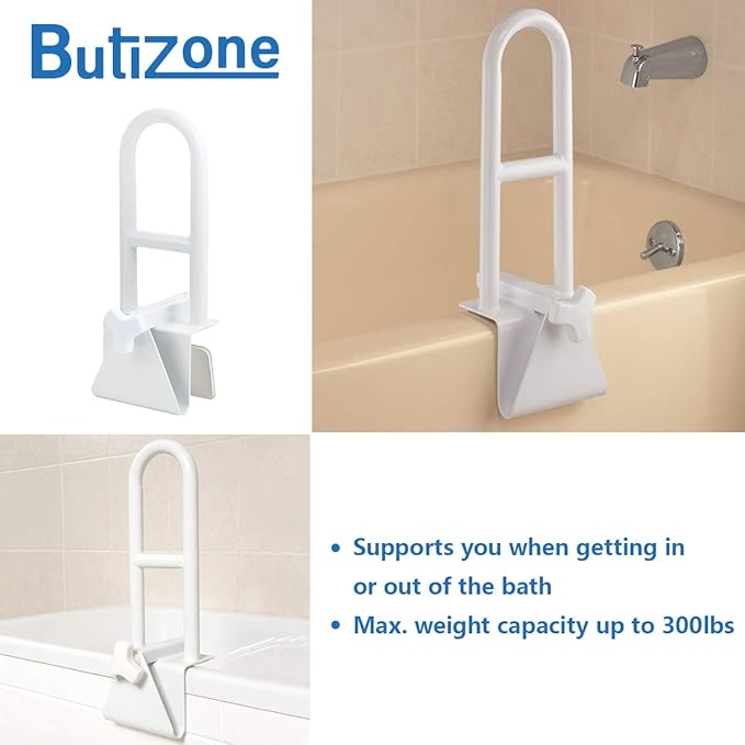 Butizone Bathtub Safety Rail, Medical Adjustable Tub Grab Bar Handle Clamp Safety Handrail Support for Seniors and Elderly