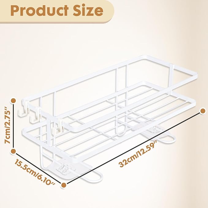PowerKing Over The Toilet Storage Shelf, Bathroom Organizer Rack with 2 Hooks, No-Drill, Rust-Resistant Steel, Toilet Paper Holder for Restroom Bathroom, White