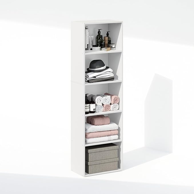 Furinno Reed Closet Organizers and Storage, 5-Tier Closet Organizer, Open Shelf Closet Storage, for Wardrobe, Bedroom, Living Room, White