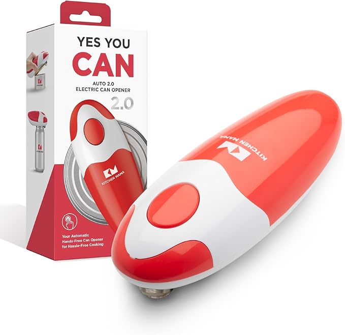 Kitchen Mama Auto 2.0 Electric Can Opener: Blade Opens Almost Any Can Pop or Soda Can - Automatic, Hands Free, Safe, Smooth Edge, Lid Remover, Battery Operated, Cordless, YES YOU CAN (Red)