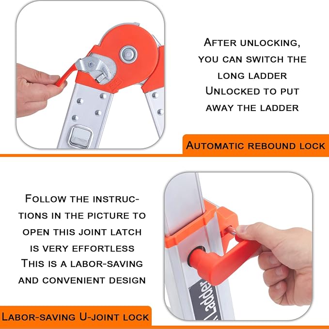 LANBITOU Ladder, A Frame 4 Step Ladder Extension, 14 FT Anti-Slip Multi Position & Storage Folding Ladder, 330 lbs Security Load Telescoping Aluminum Ladders for Stairs Home Indoor Outdoor Roof