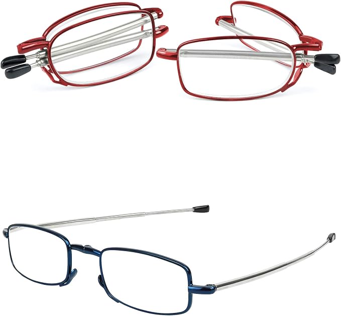 Success Eyewear Reading Glasses 2 Pair Black and Gunmetal Readers Compact Folding Unisex Glasses for Reading Case Included