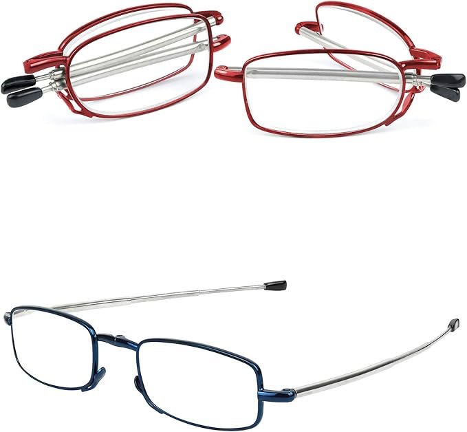 Success Eyewear Reading Glasses 2 Pair Black and Gunmetal Readers Compact Folding Unisex Glasses for Reading Case Included