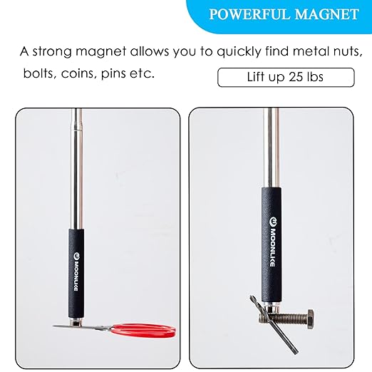 Telescoping Pickup Tool Magnetic Pole with Hook, 10 ft Telescopic Grabber Hook Pole Wire Reacher Tool, Push Pull Rod