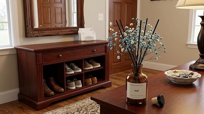 WEALD TRIBE Flower Reed Diffuser Set Ocean Mist & Sea Salt Scent for Bathroom Air Fresheners | 4.0 fl oz Essential Oils with Sticks Home Fragrance Defusers | House Bedroom Office Shelf Decor & Gift