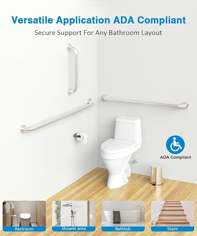 Grab Bar Bundle for ADA Compliance, Brushed Stainless Steel 1.5" Diameter 3-Piece Set (18", 36", 42") for Commercial Restrooms & Shower Safety Bars for Seniors