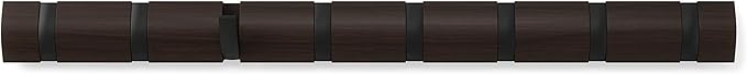 Umbra Flip Wall-Mounted Coat Rack with 8 Hooks – Modern, Space-Saving Storage for Hats, Jackets, Bags, Entryway, Mudroom, Closet, Bathroom, Bedroom – Black/Walnut