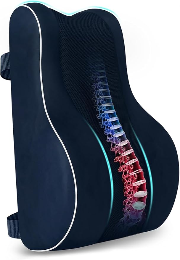 CloudBliss Ergonomic Lumbar Support Pillow Seat Cuhsion - Memory Foam for Lower Back Pain Relief, Adjustable Straps & Mesh Cover for Office, Gaming, Car Seat (XL, Blue)
