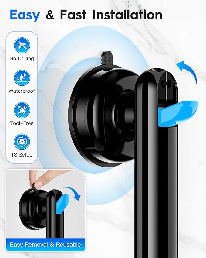 Upgraded 2-Pack Grab Bars for Shower Bathroom Wall, Heavy-Duty Suction Grab Bars Shower Handle Safety for Elderly Seniors Handicap, No Drilling Tool-Free, Easy Removal and Reusable (Black)