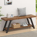 LVB Wood Bench, Industrial Storage Entryway Indoor Bench for Bedroom Hallway Living Room, Rustic Famhouse Wooden Metal Shoe Rack Accent Foyer Bench Seat for Entrance Sitting, Rustic Brown, 47 in Long
