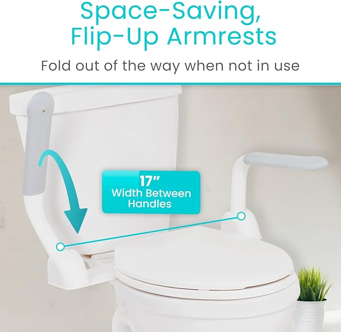 Vive Toilet Safety Rail with Flip-Up Handles - 450 lb Capacity Senior Safety Frame for Elderly & Disabled - Handicap Grab Bar Riser Stand Assist with Arms for Bathroom Assistance & Raised Toilets