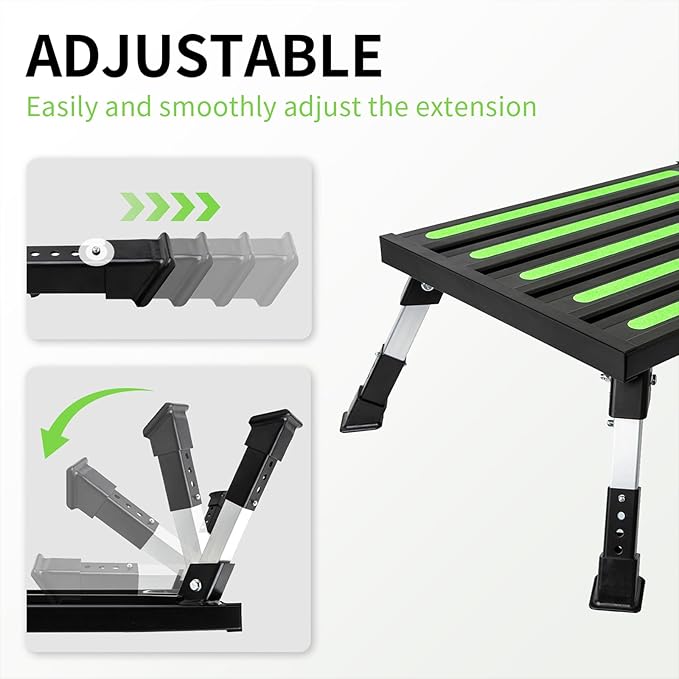 19”×14.5” Large RV Steps with Glow in The Dark Tapes Adjustable RV Step Stool Aluminum RV Step Supports Up to 1500 lbs