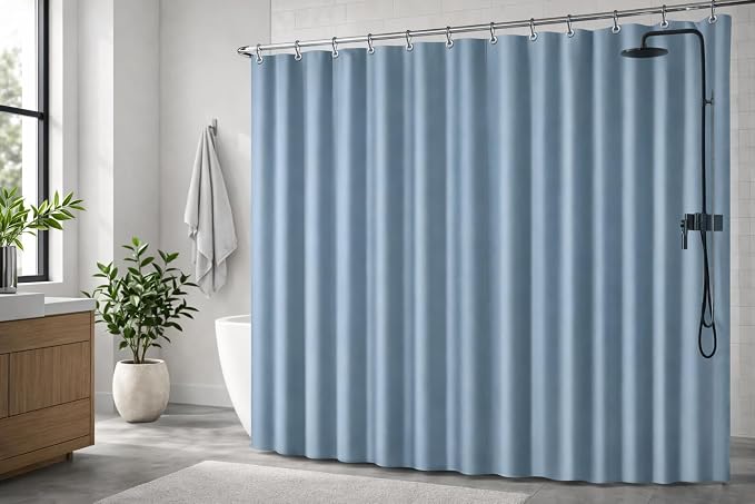 EHZNZIE Stone Blue Shower Curtain Liner 72x72, PEVA Waterproof Bath Curtain, No Chemical Smell, 3 Weighted Magnets, Durable with Rustproof Metal Grommets