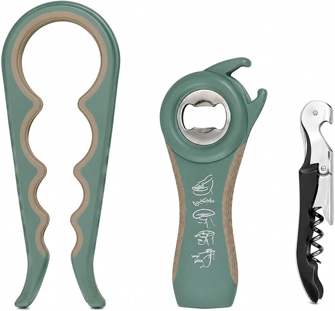 Opener | 5-in-1 Non-Slip Bottle Opener for Weak hands, Seniors with Arthritis and Anyone with Low Strength, featuring a leverage opener, a can opener, and a wine bottle opener