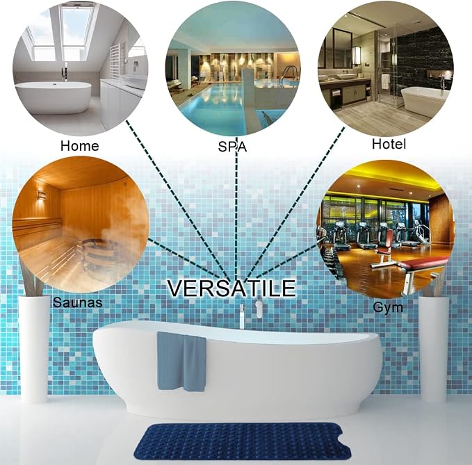 Bathtub and Shower Mats, Extra Long Non-Slip Bath Tub Mat 39 x 16 Inch, Machine Washable Bathmat with Suction Cups & Drain Holes for Bathroom Floor, Navy Blue